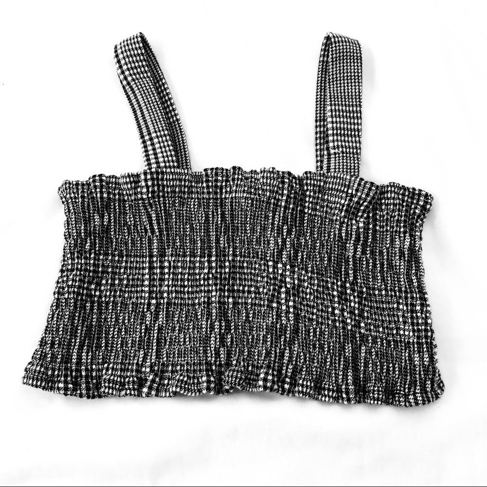Free People Black and White Smocked Crop Top